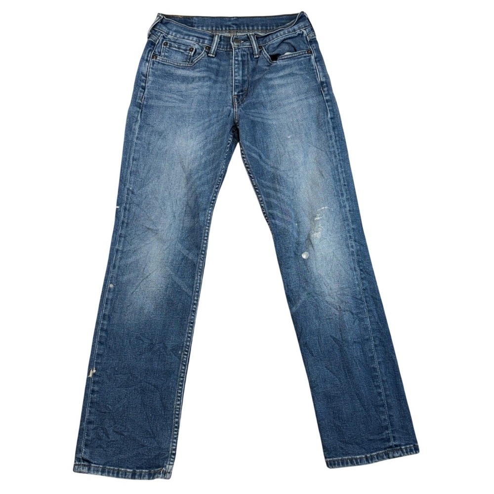 Levis 514 Straight Fit Mens Jeans W28 L30 Medium Wash Blue Distressed 00514-0925